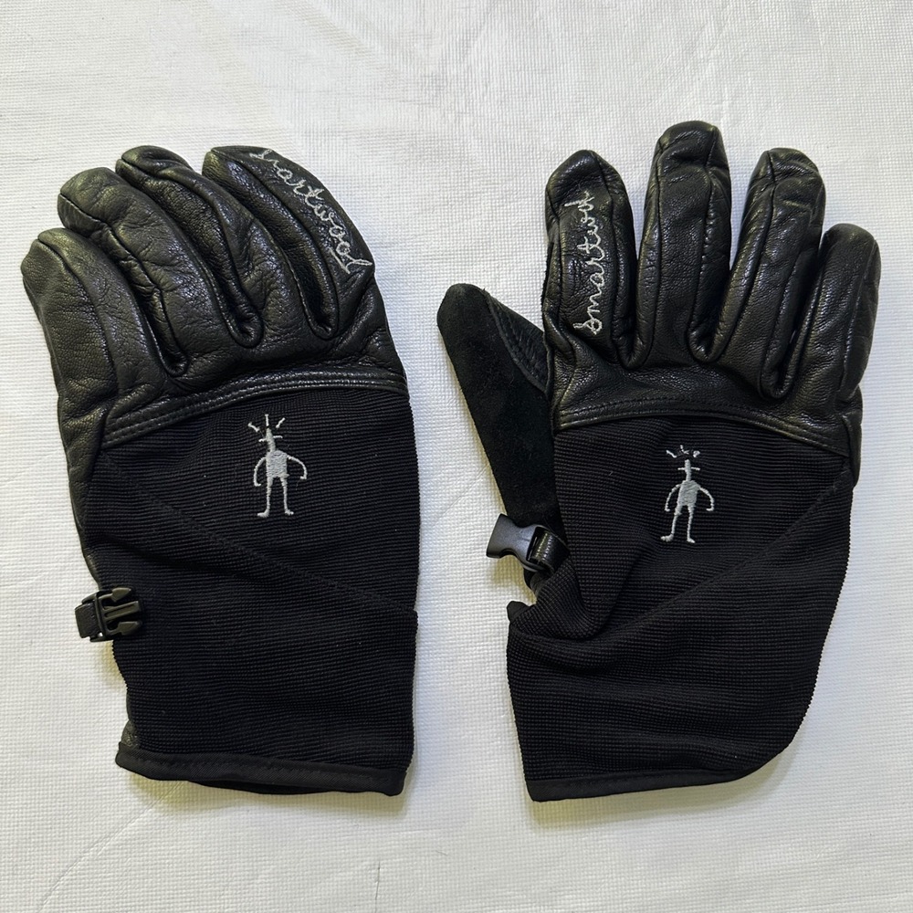 Smartwool Black Leather Merino Wool Gloves M Gorpcore Winter Hiking Techwear